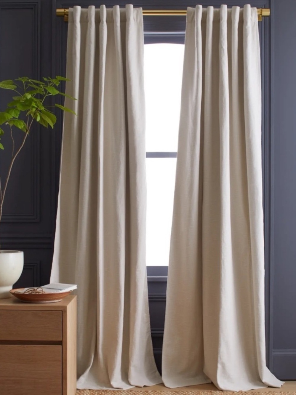 NWT QUINCE Set Of 2 48x84 Cotton Slub Room Darkening Curtains Natural 1139